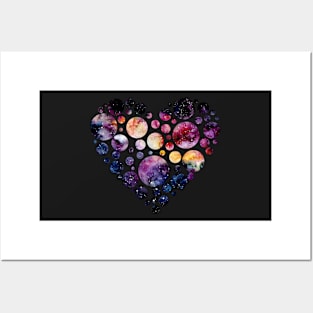 Heart with Watercolor Nebula and Starry Sky Posters and Art